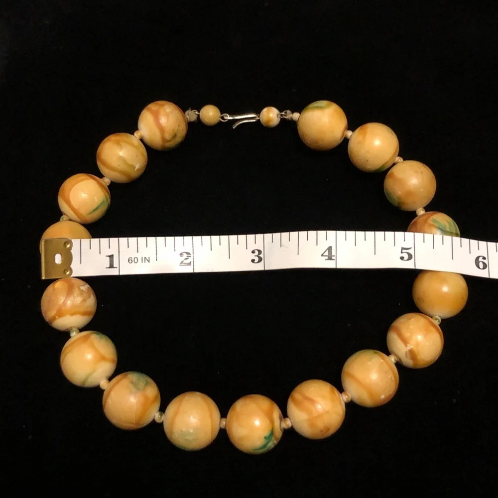 Vintage Kid’s Yellow-Tan and Green Wooden Beaded Necklace